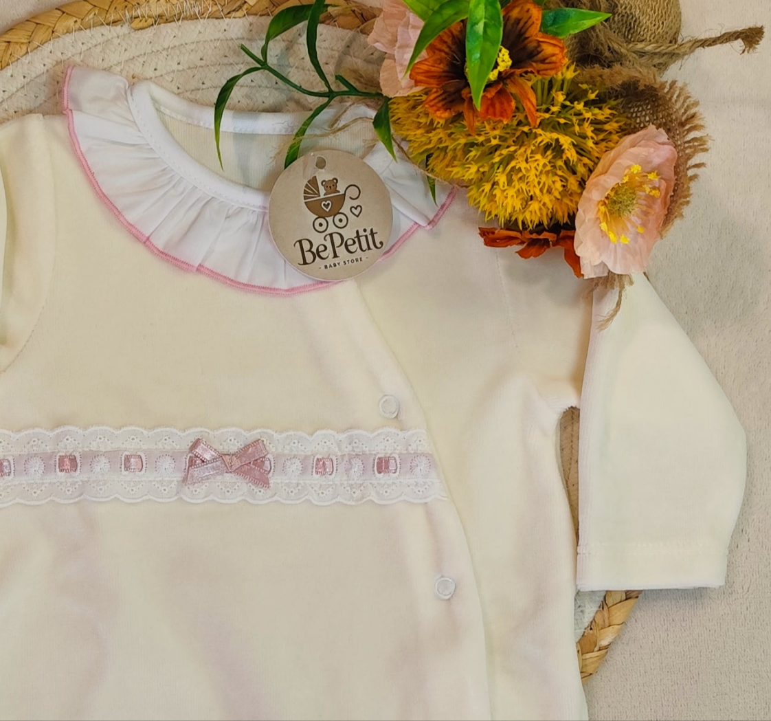 Babygrow veludo laço cetim
