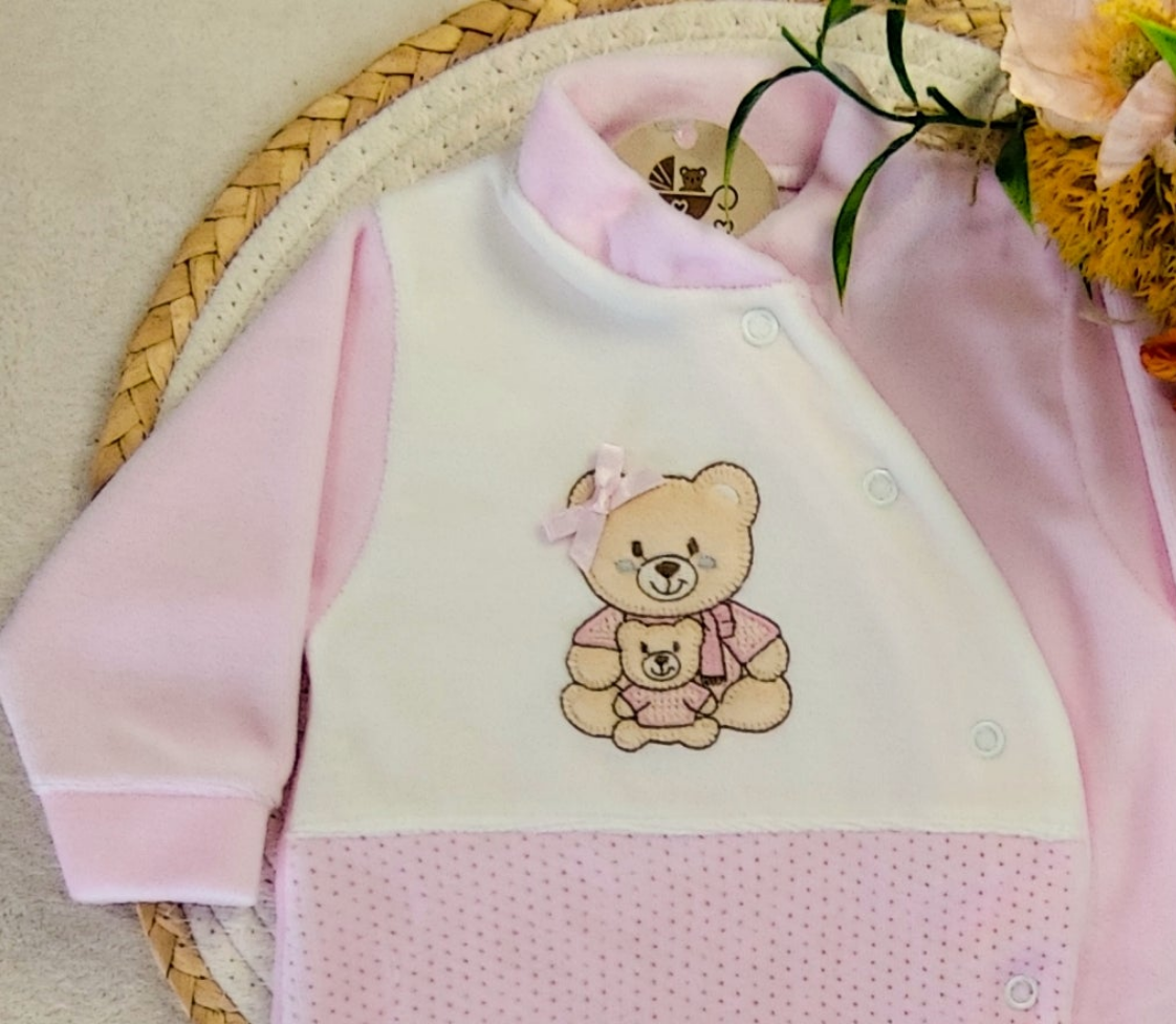 Babygrow veludo ursinhos rosa
