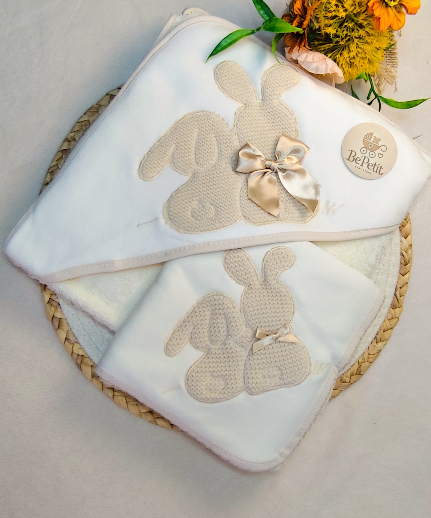Conjunto Toalha + Fralda em Algodão coelhinho