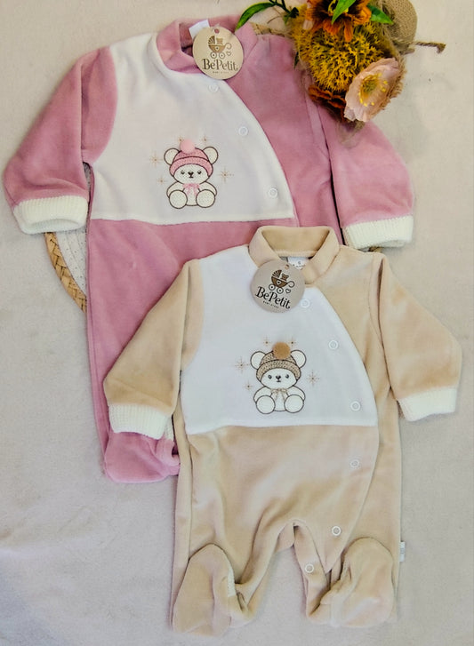 Babygrow veludo ursinhos gorro
