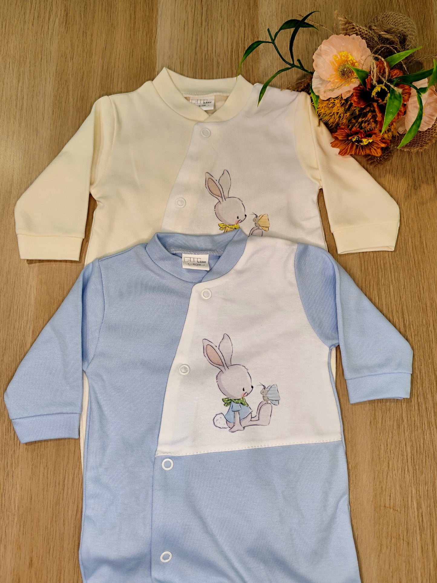 Babygrow Algodão Estampado Coelho e Borboleta
