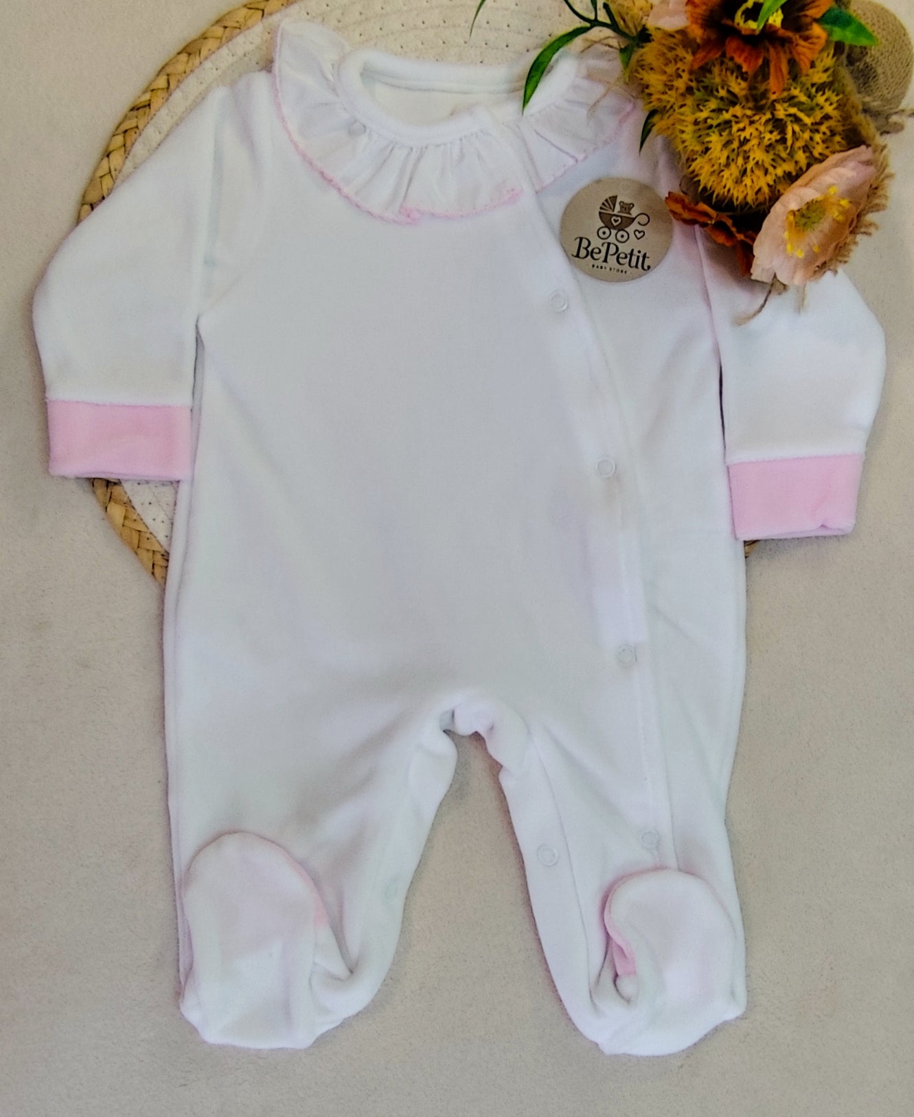 Babygrow veludo branco