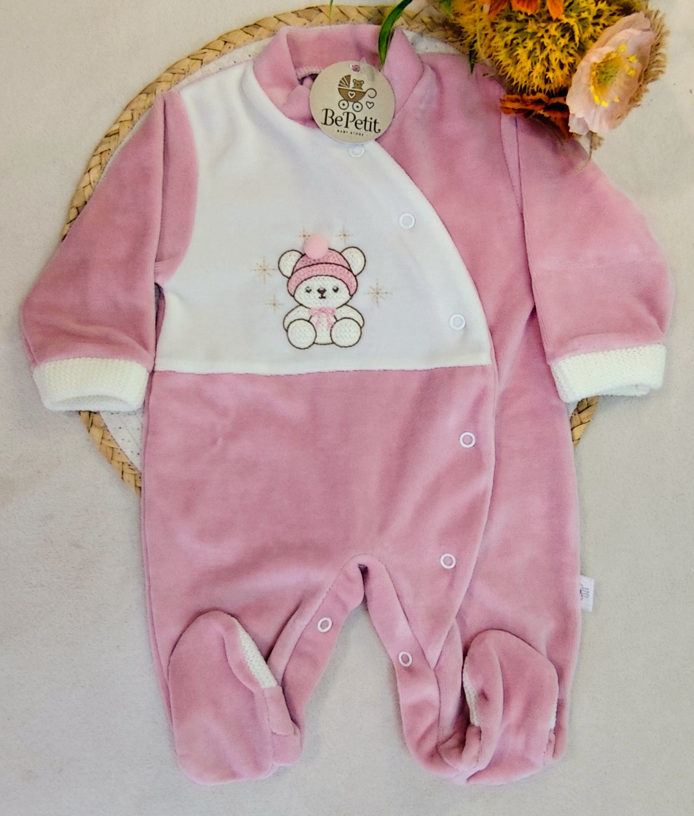 Babygrow veludo ursinhos gorro