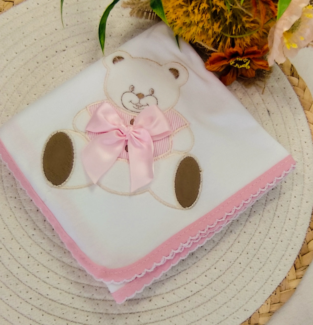 Conjunto Toalha + Fralda em Algodão urso cetim