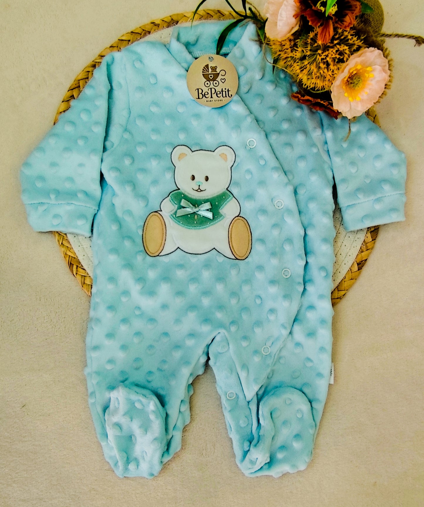 Conjunto babygrow + Manta polar tecido pipoca