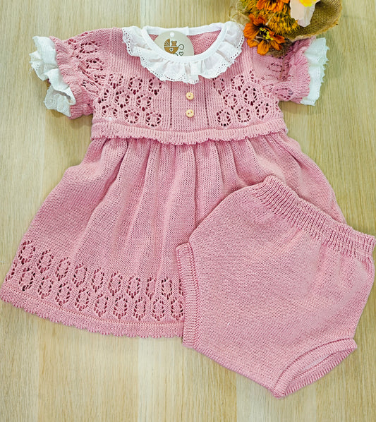 Vestido Tricot Rosa + Tapa fralda