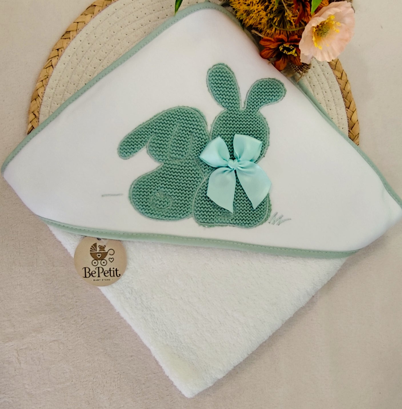 Conjunto Toalha + Fralda em Algodão coelhinho