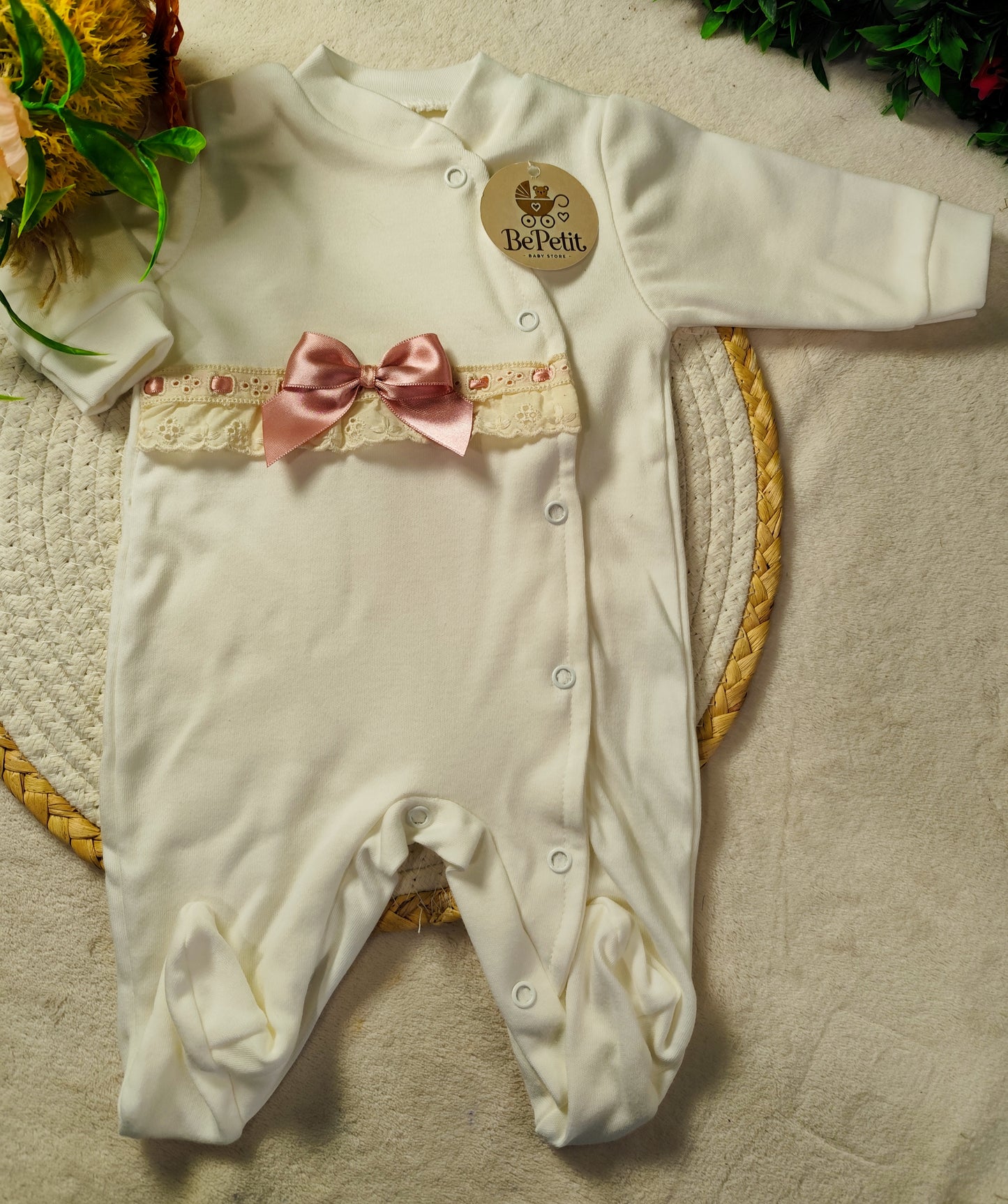 Babygrow algodão com laço Cetim