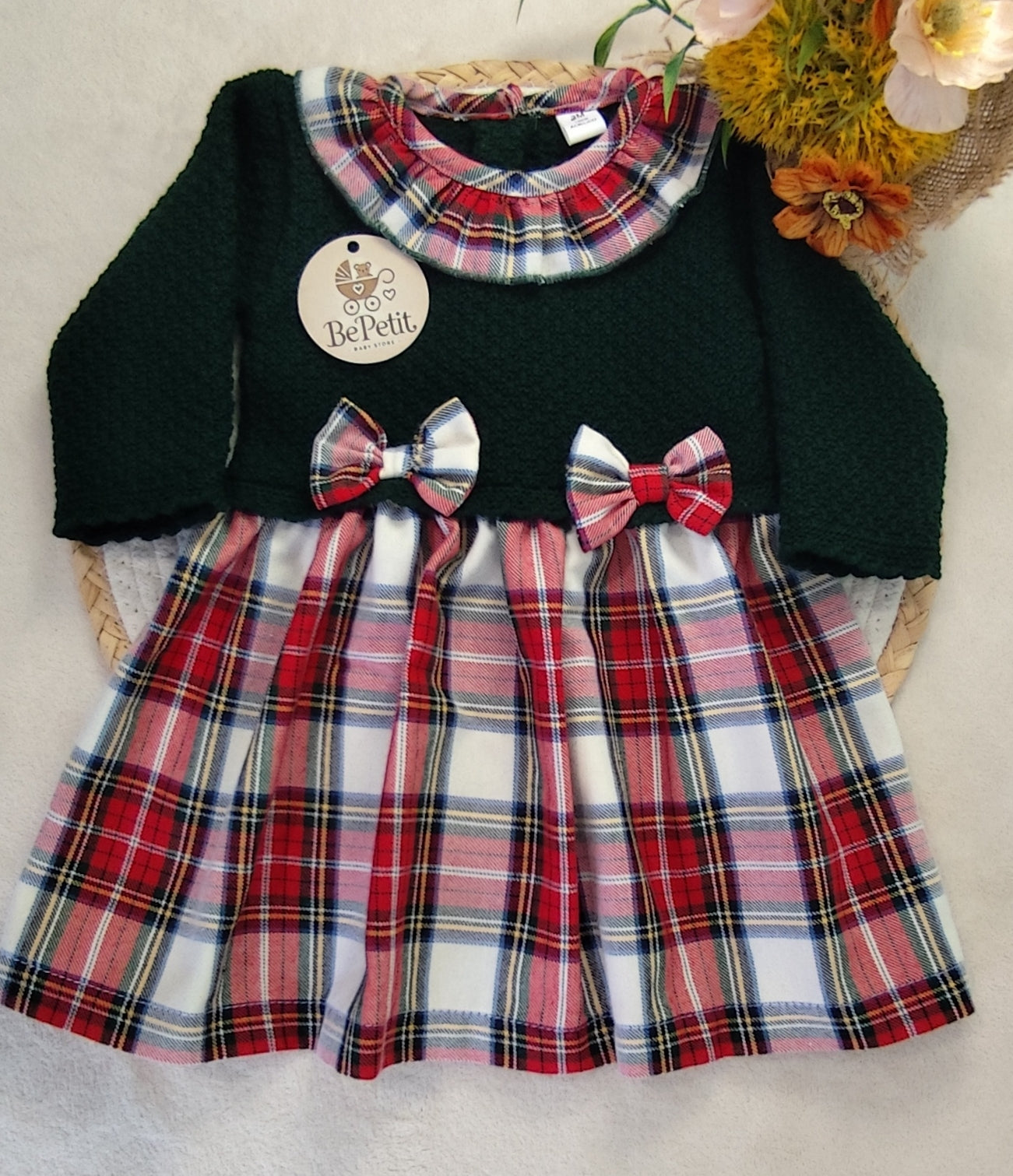 Vestido em malha e algodão