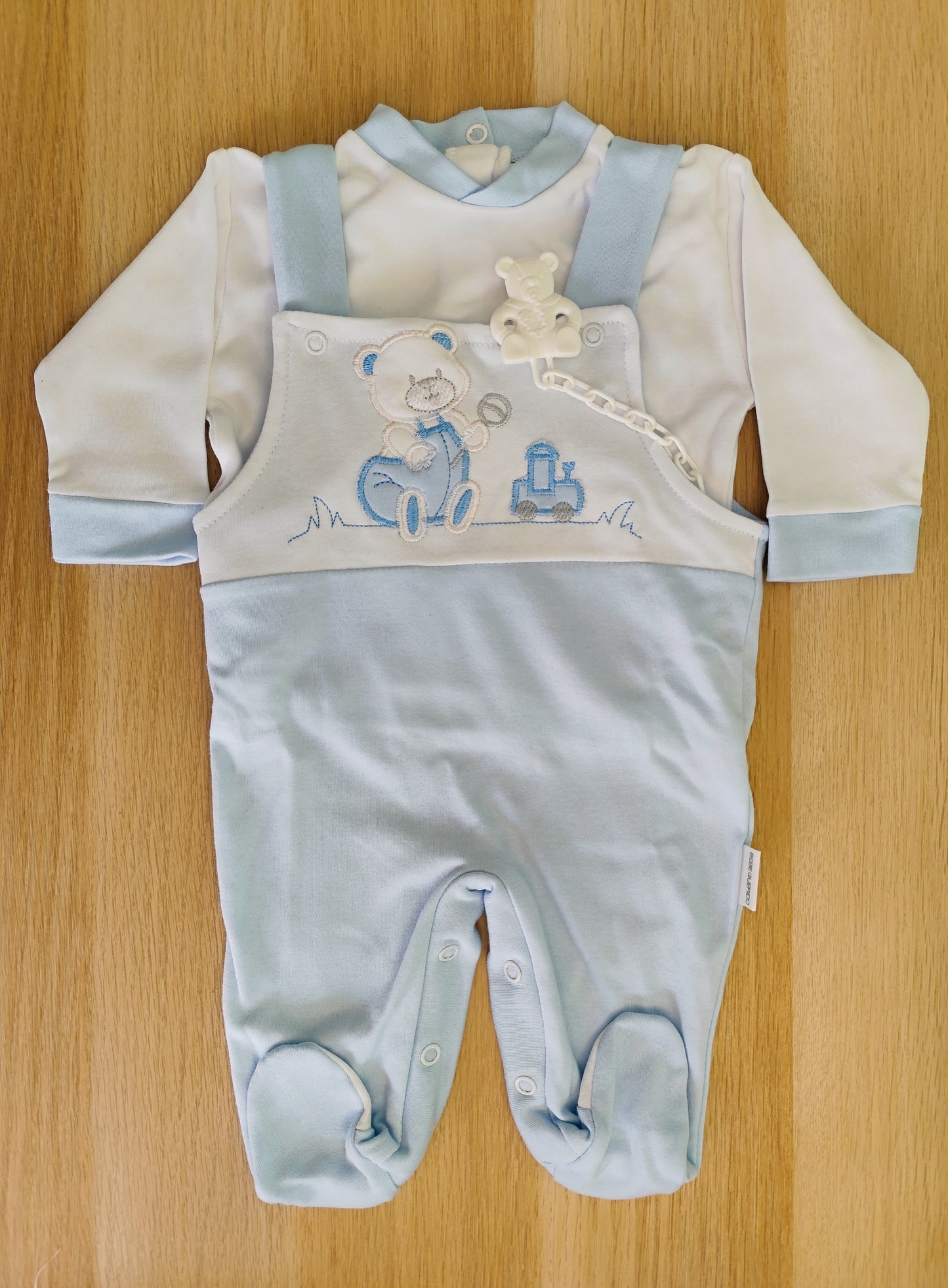 Jardineira ursinho com prende chupeta