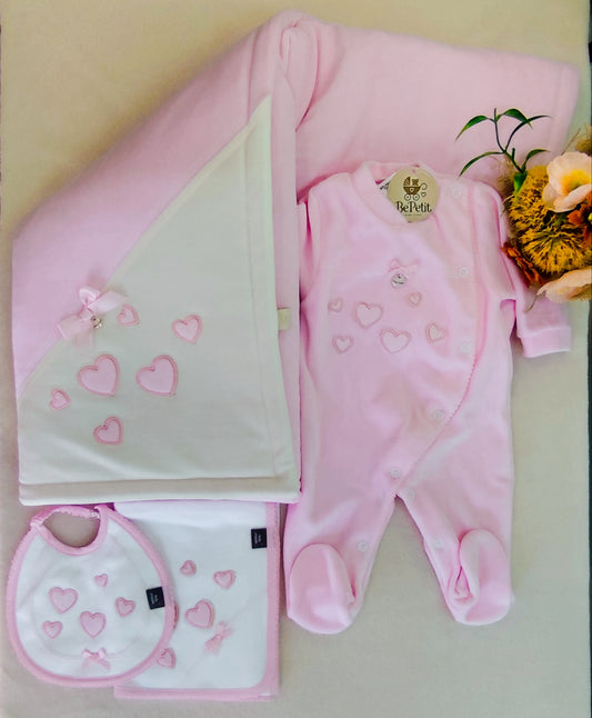 Conjunto Veludo corações