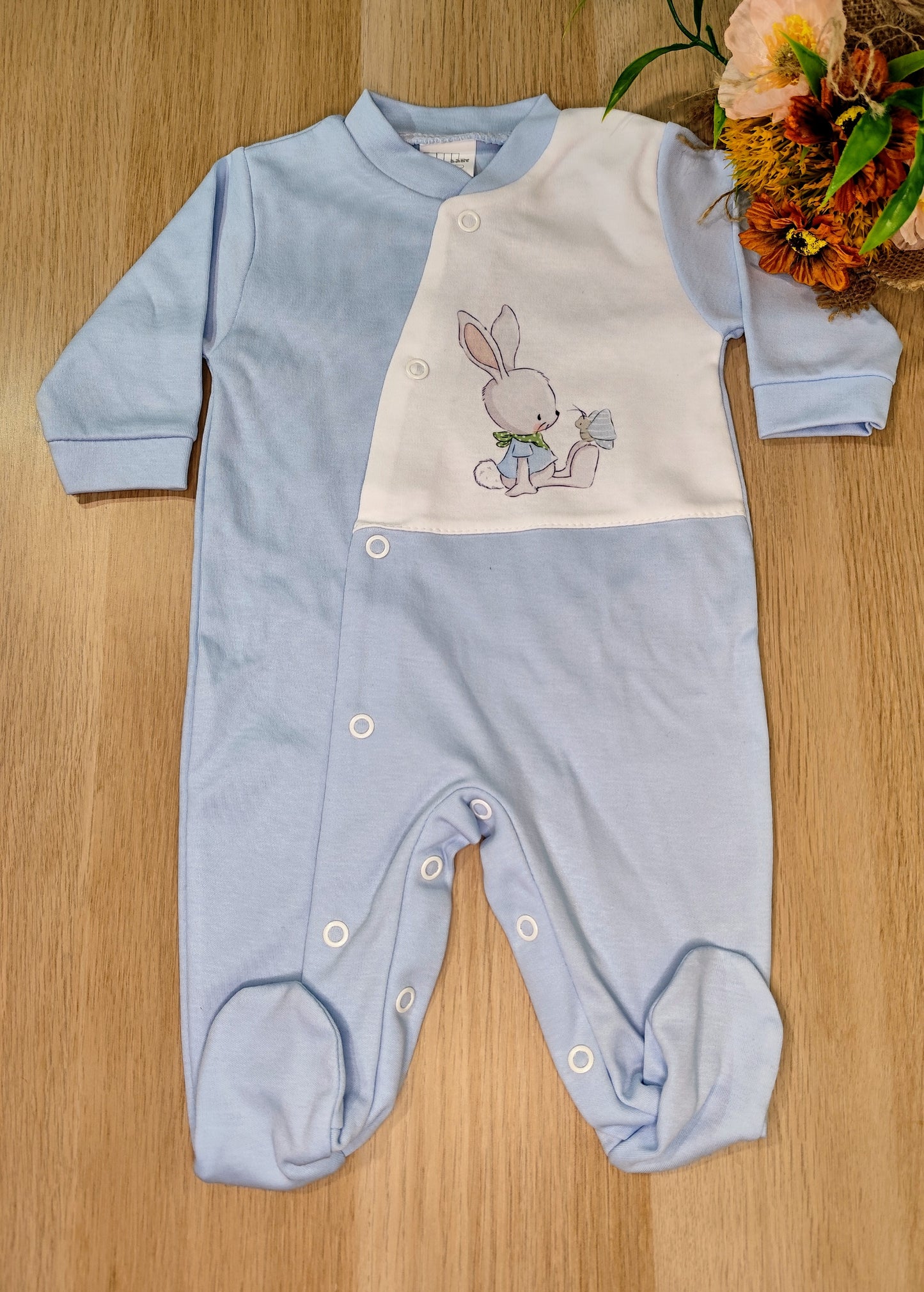 Babygrow Algodão Estampado Coelho e Borboleta