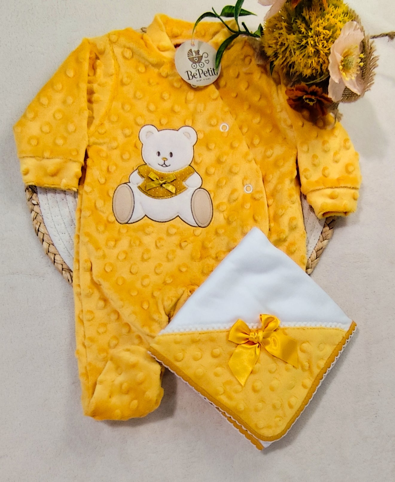 Conjunto babygrow veludo+Fralda Algodão