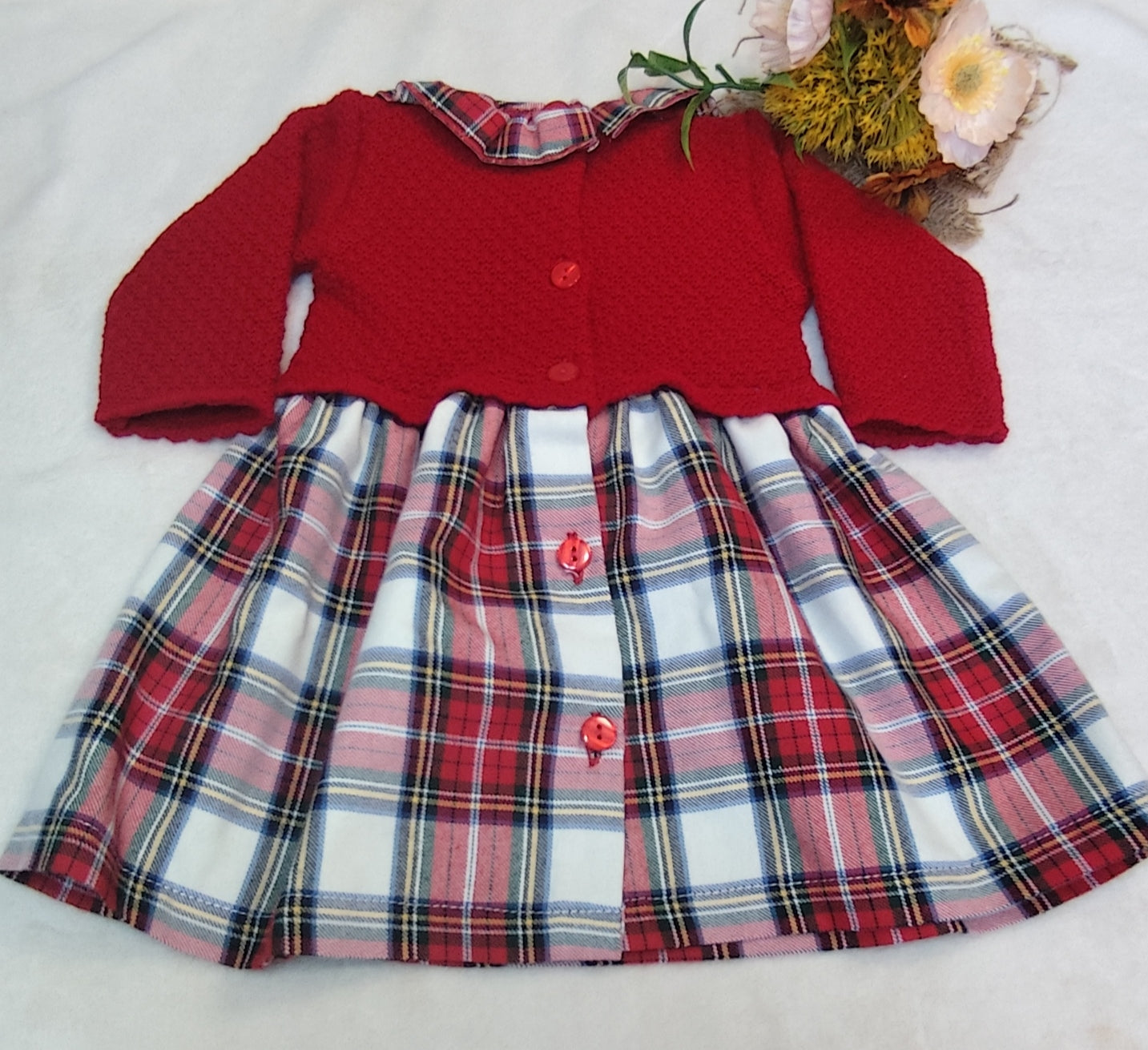 Vestido em malha e algodão