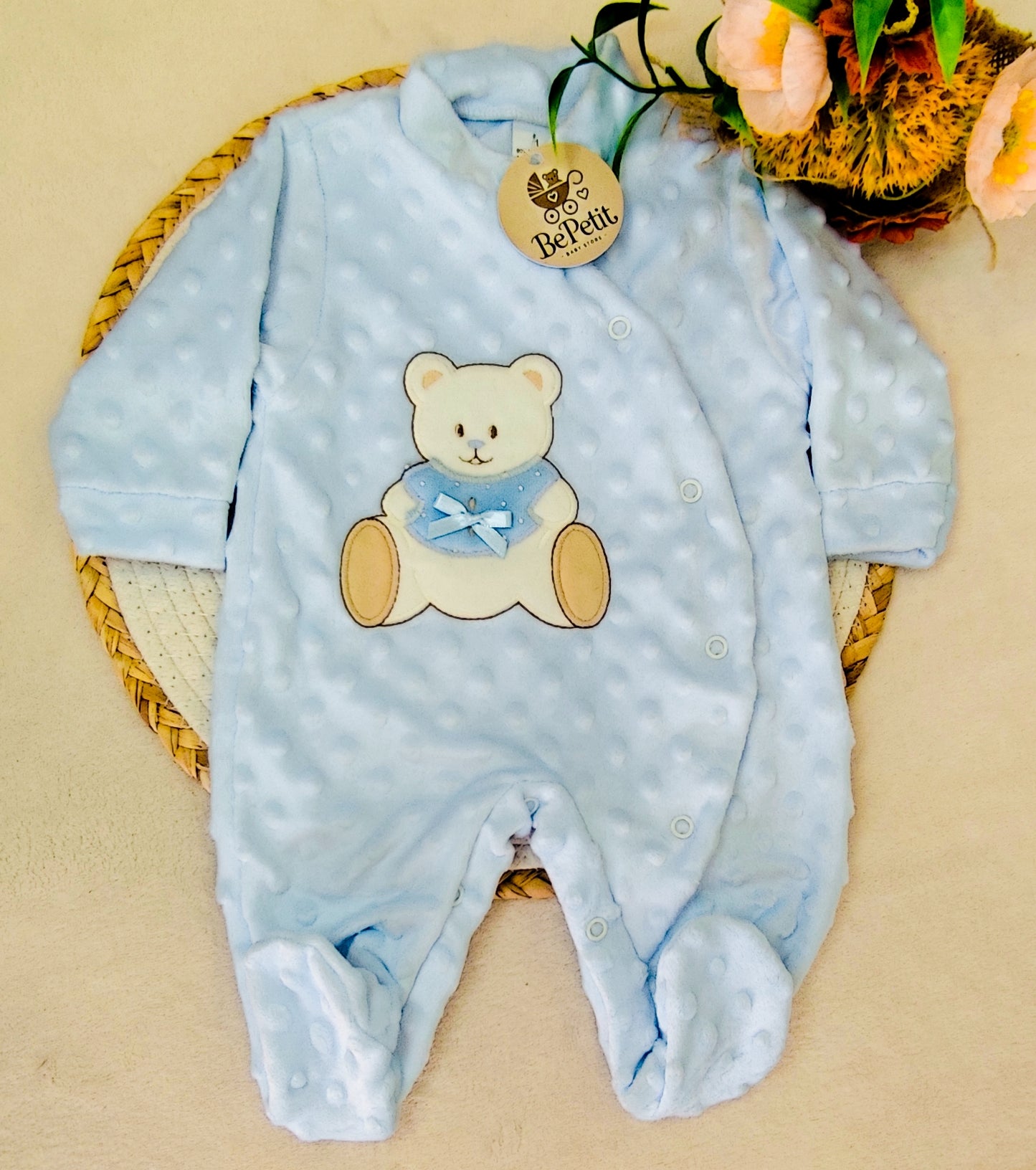 Conjunto babygrow + Manta polar tecido pipoca