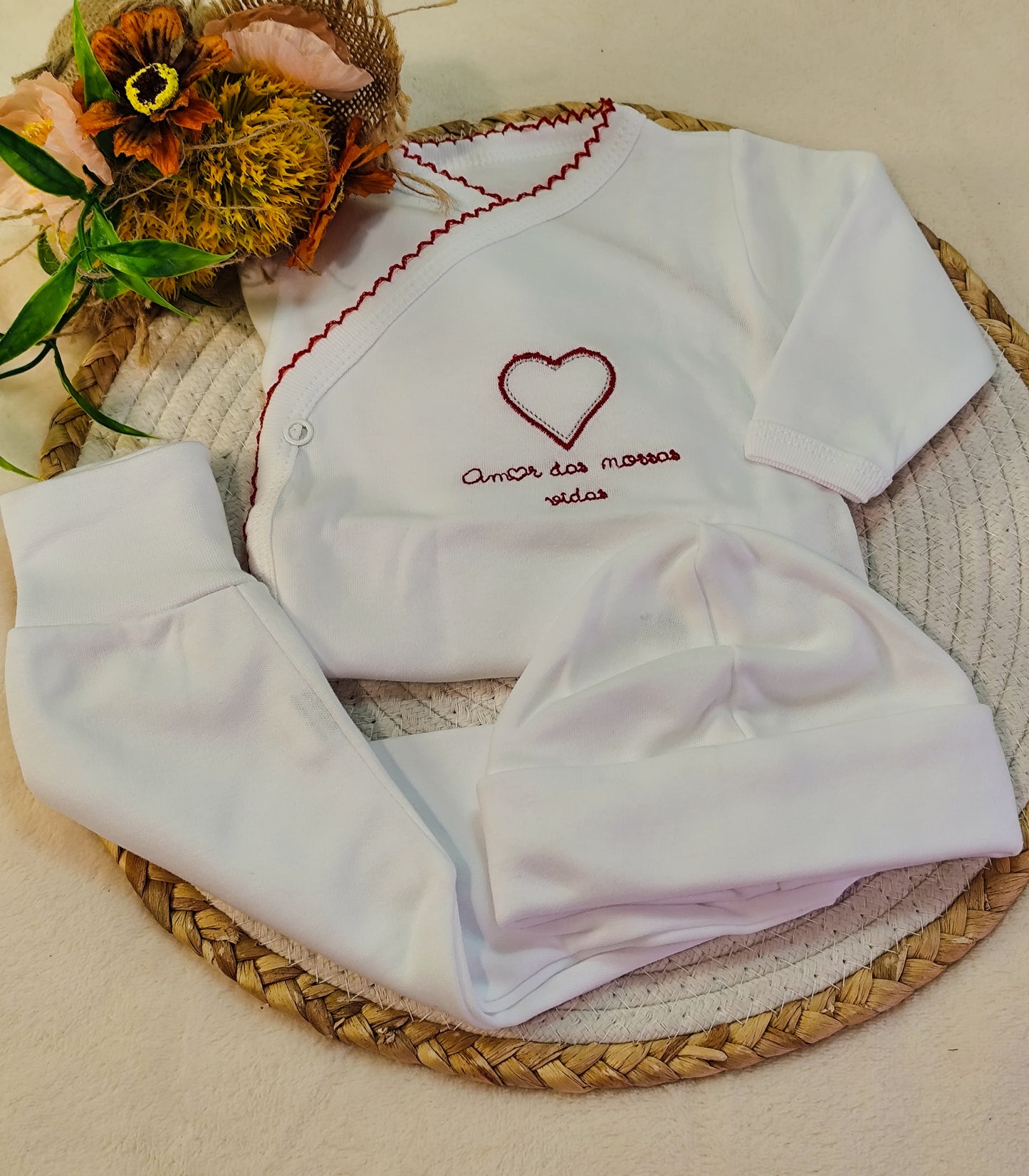 Conjunto primeira roupinha amor das nossas vidas vermelho