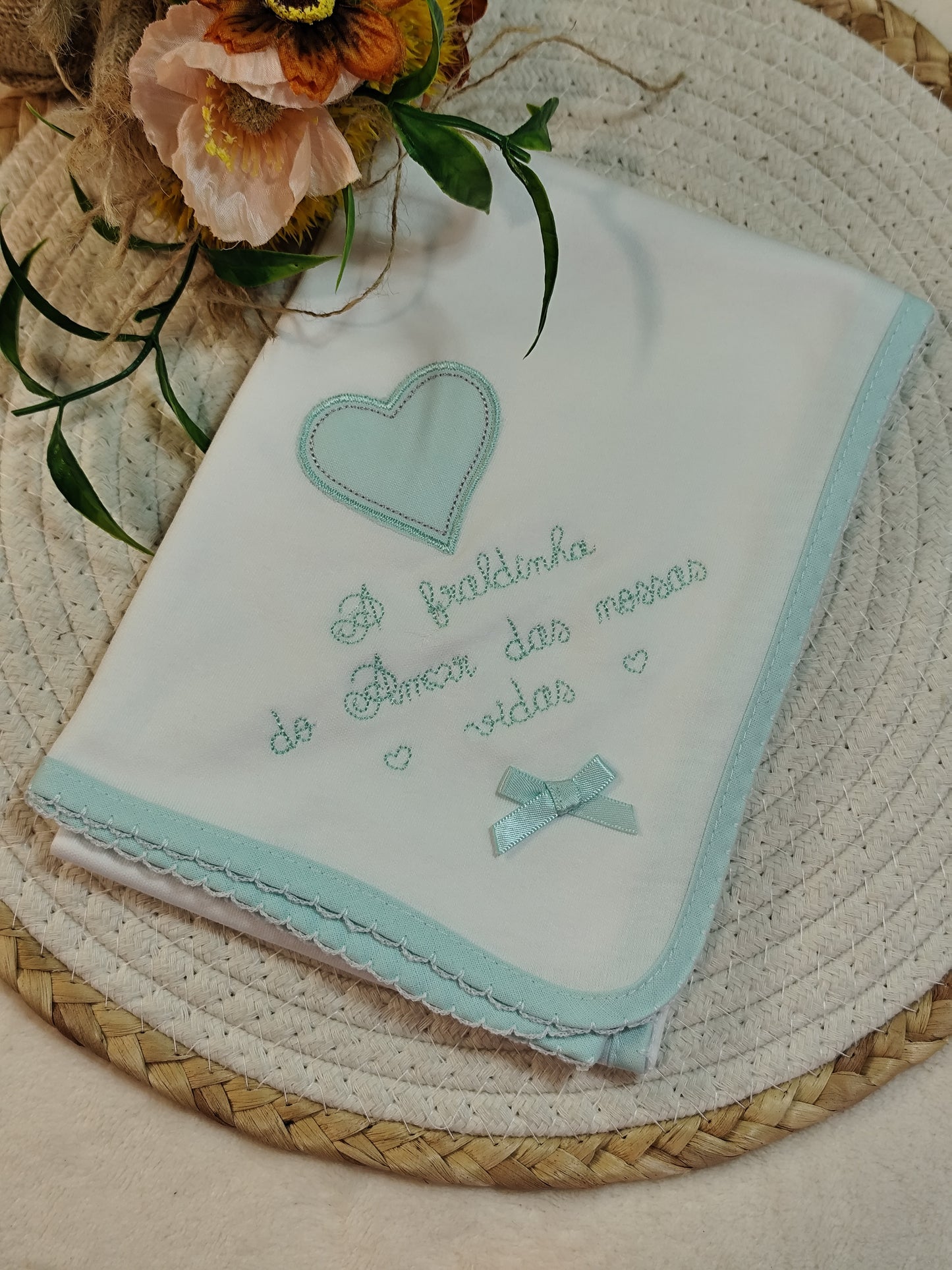 Conjunto Toalha + Fralda Amor das nossas vidas verde