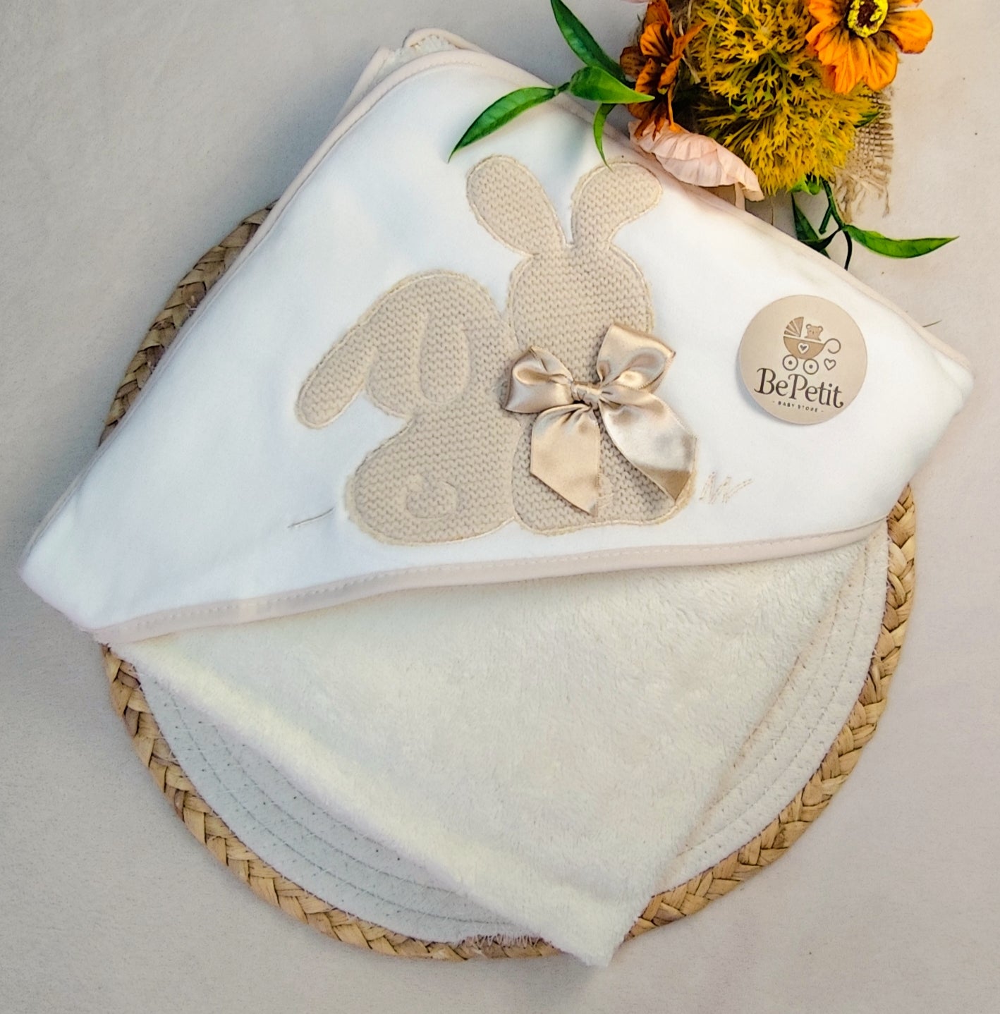 Conjunto Toalha + Fralda em Algodão coelhinho