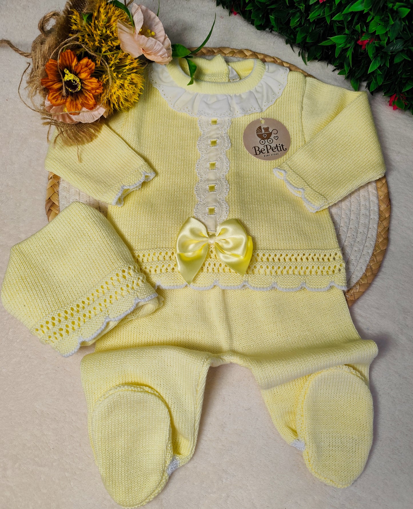 Conjunto malha algodão laços de Cetim verde