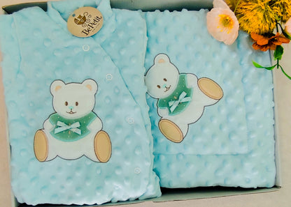 Conjunto babygrow + Manta polar tecido pipoca
