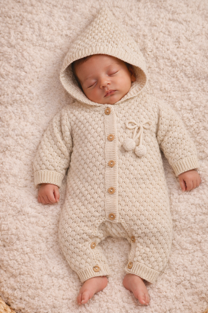 Macacão com capuz para recém nascidos