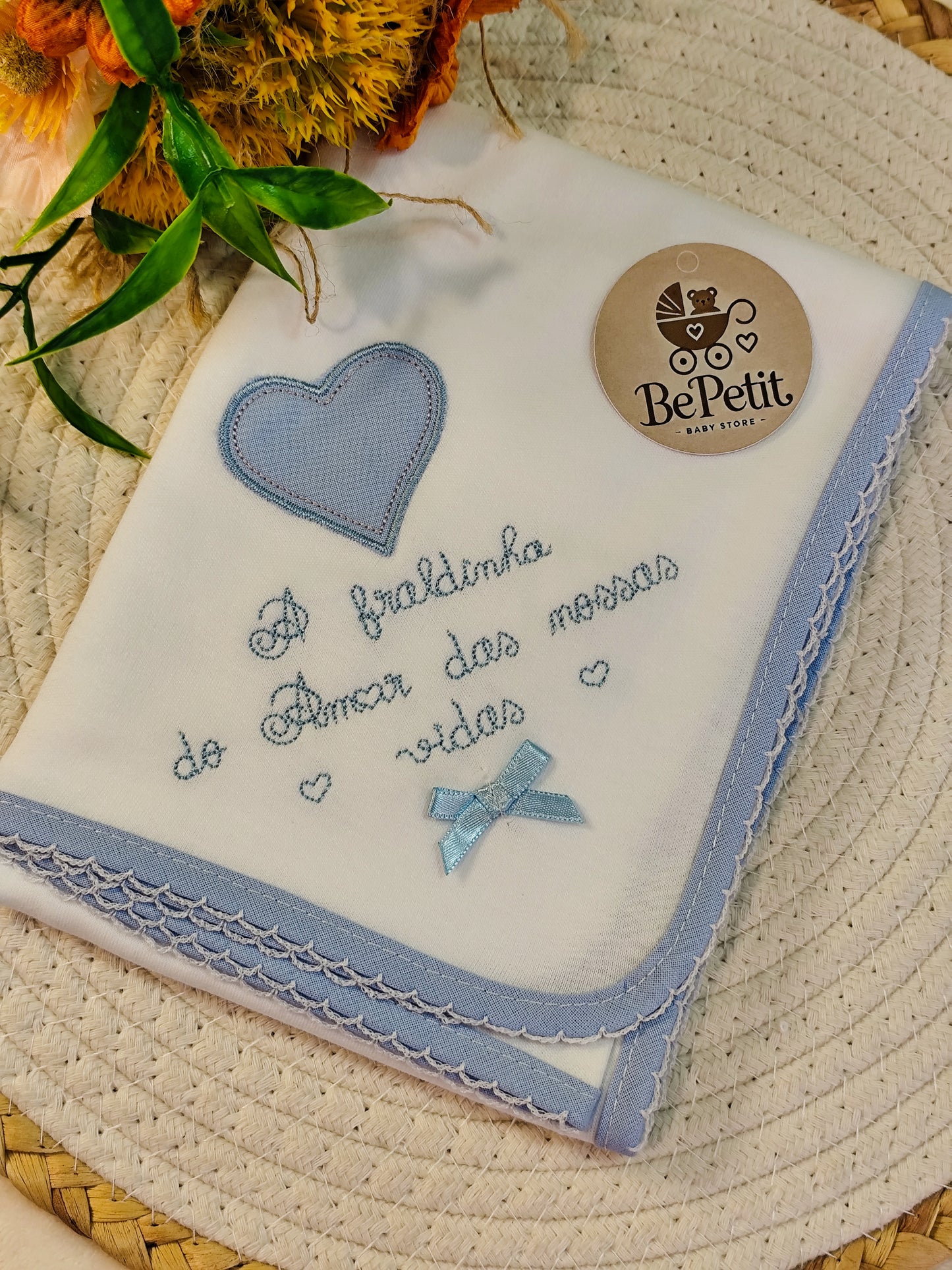 Conjunto Toalha + Fralda Amor das nossas vidas azul