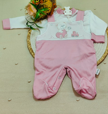 Jardineira ursinho com prende chupeta