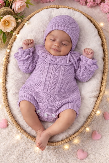Fofo de malha gola algodão com touca lilás