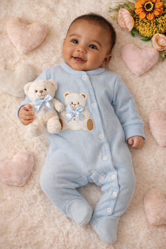 Babygrow Ursinho com laço de Cetim azul