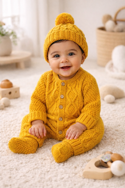 Conjunto de macacão com gorro e carapins
