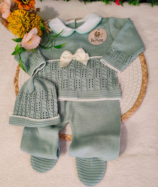Conjunto saída de maternidade cetim verde