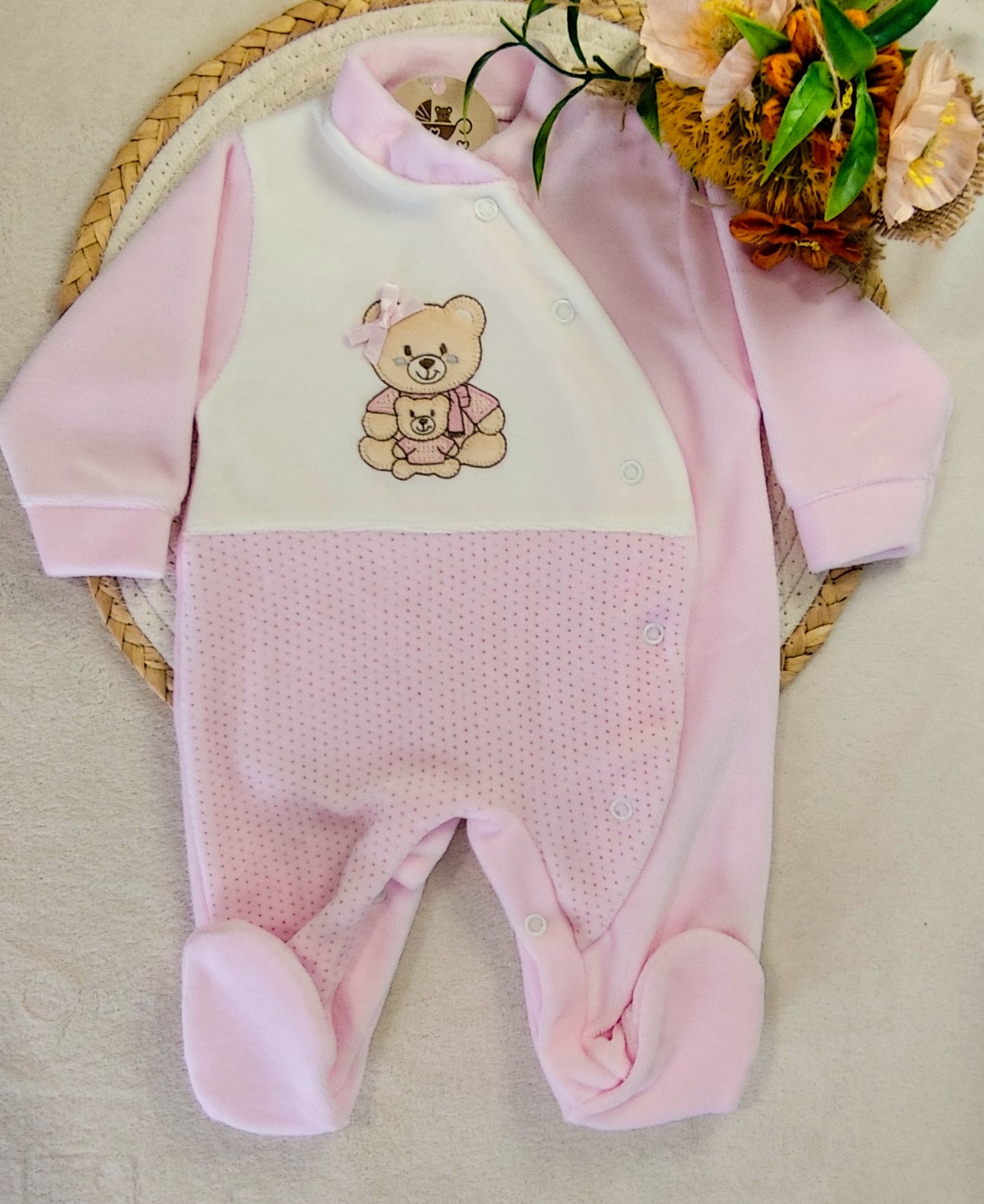 Babygrow veludo ursinhos rosa