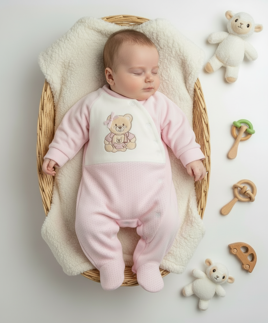 Babygrow veludo ursinhos rosa