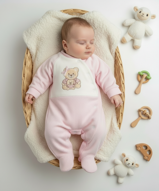 Babygrow veludo ursinhos rosa