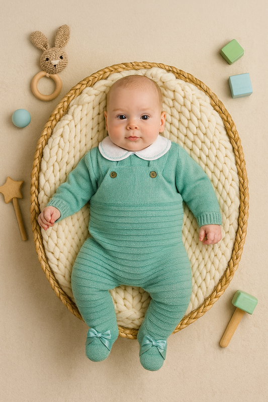 Jardineira com camisola laços nos pés