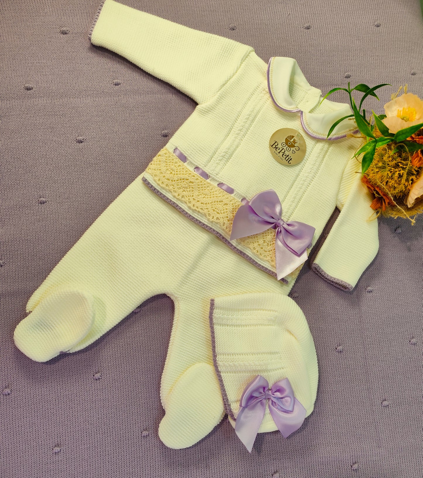 Conjunto malha laços de Cetim lavanda