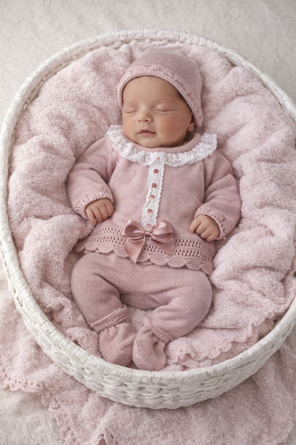 Conjunto malha algodão laços de Cetim