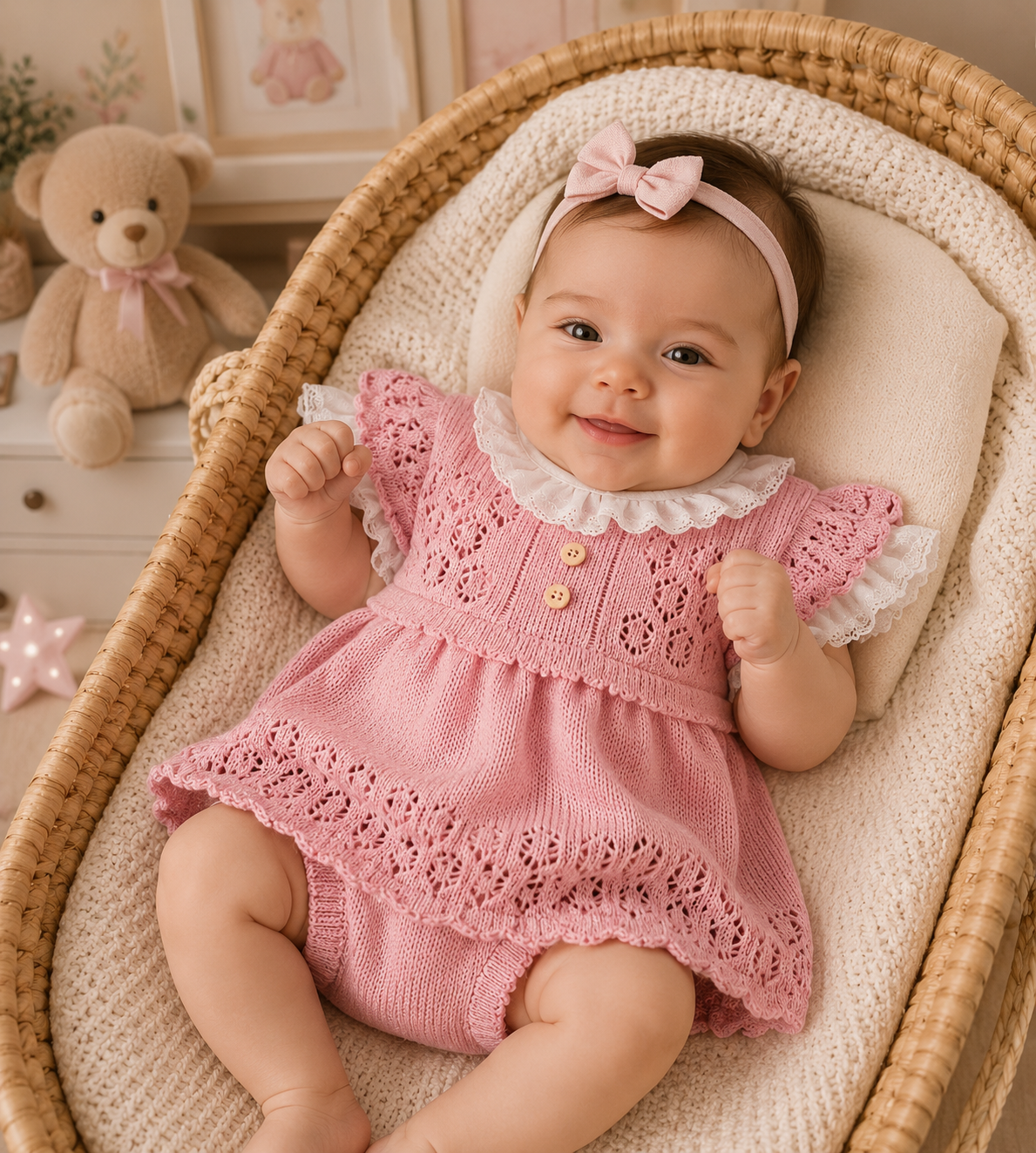Vestido Tricot Rosa + Tapa fralda