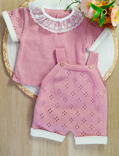 Fofo Tricot Rosa com Gola de Renda
