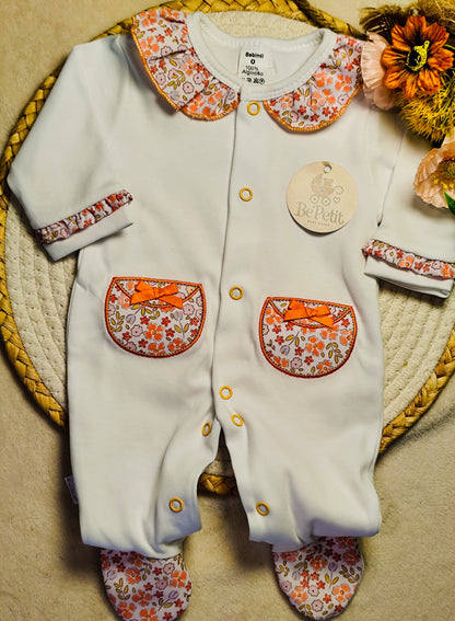 Babygrow algodão Branco floral