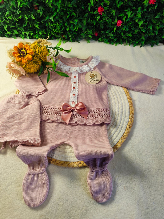 Conjunto malha algodão laços de Cetim