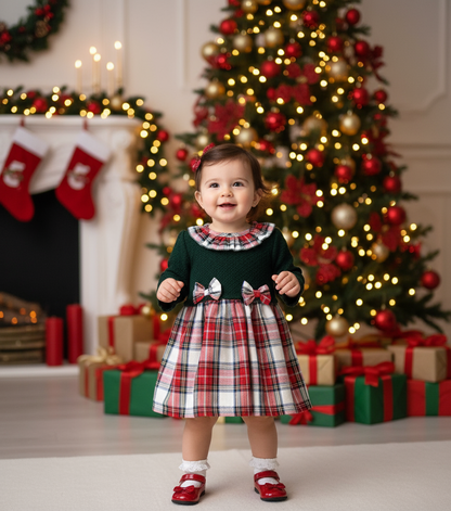 Vestido em malha e algodão