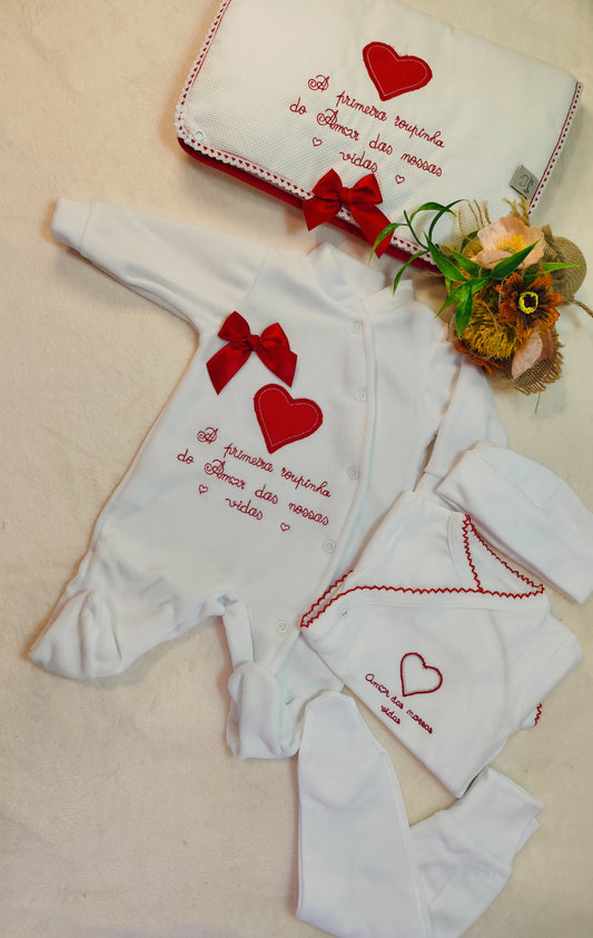 Conjunto primeira roupinha amor das nossas vidas vermelho