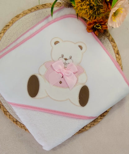 Conjunto Toalha + Fralda em Algodão urso cetim
