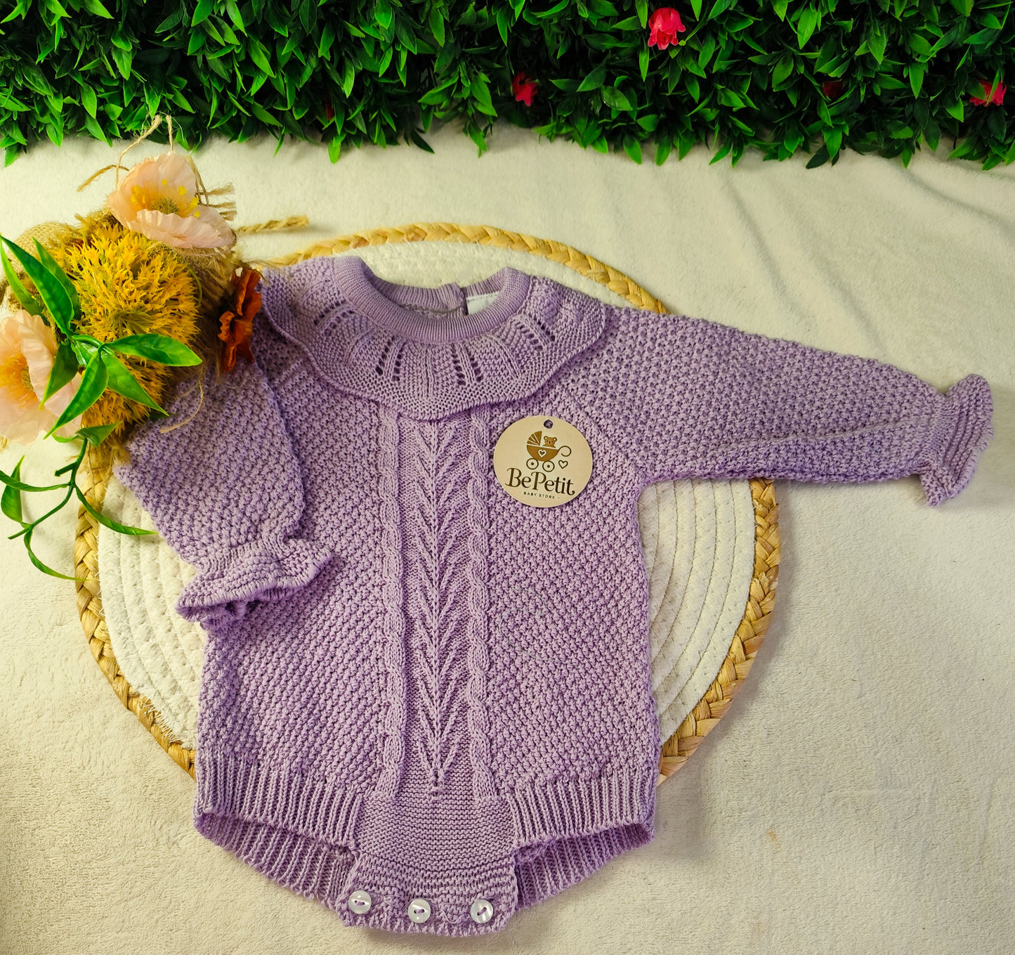 Fofo de malha gola algodão com touca lilás