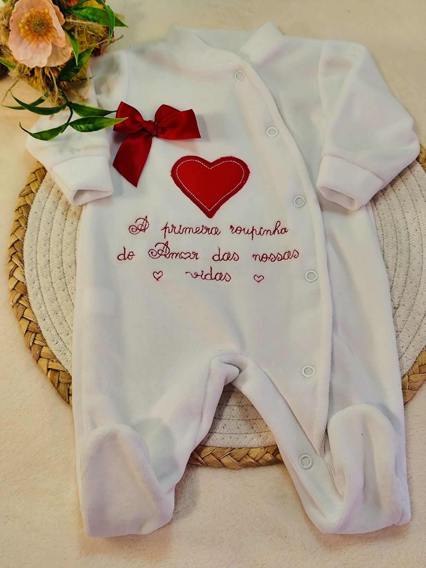 Conjunto primeira roupinha amor das nossas vidas vermelho