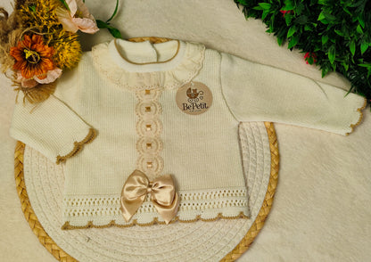 Conjunto malha algodão laços de Cetim verde