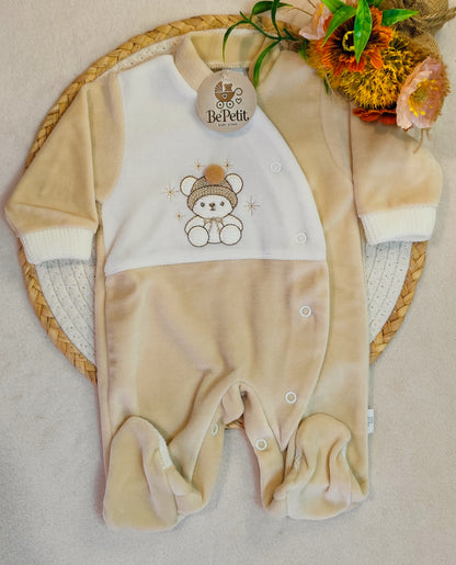 Babygrow veludo ursinhos gorro