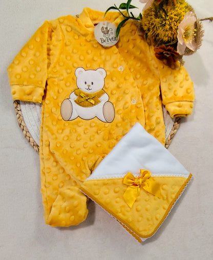 Conjunto babygrow veludo+Fralda Algodão