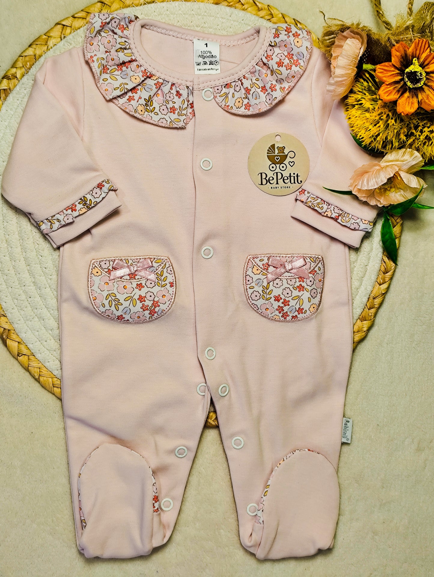 Babygrow algodão rosa floral